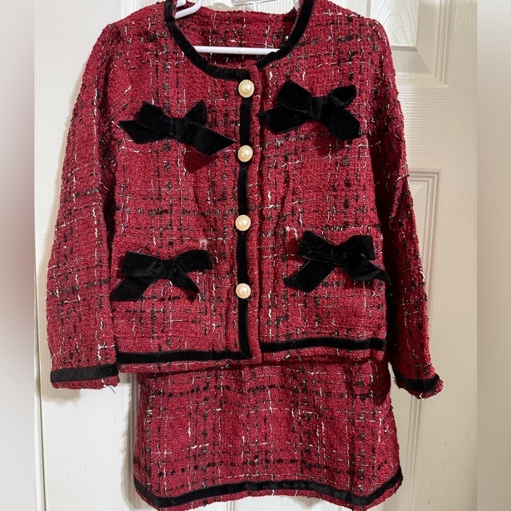 New Cranberry Boucle Skirt Set